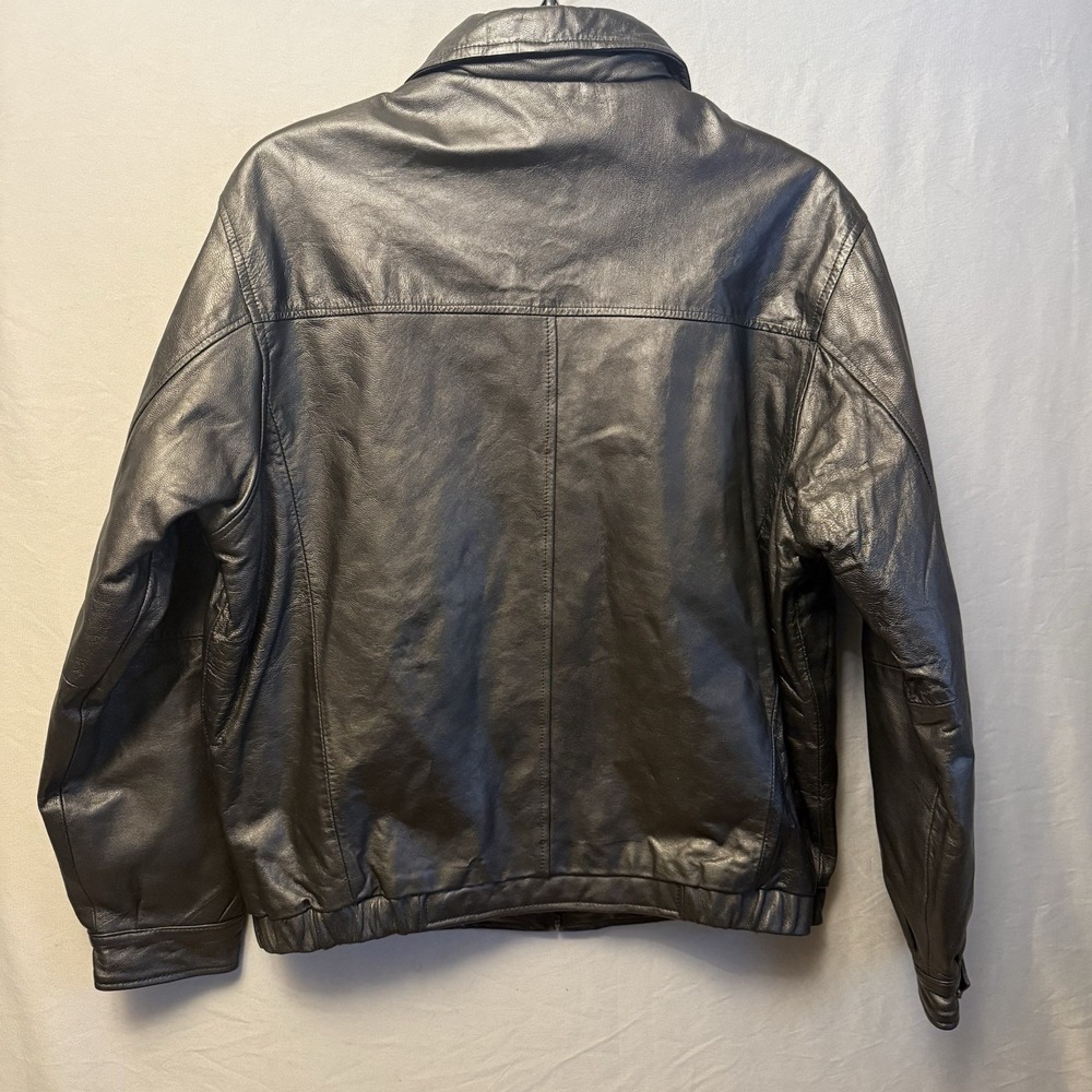 St. John's Bay Leather Bomber Jacket Mens Large Black Zip Front Quilted Lined - Picture 7 of 12